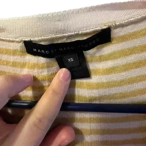 Marc by Marc Jacobs XS Yellow Striped Cardigan Sweater Women Button-Down Pockets - Picture 4 of 5